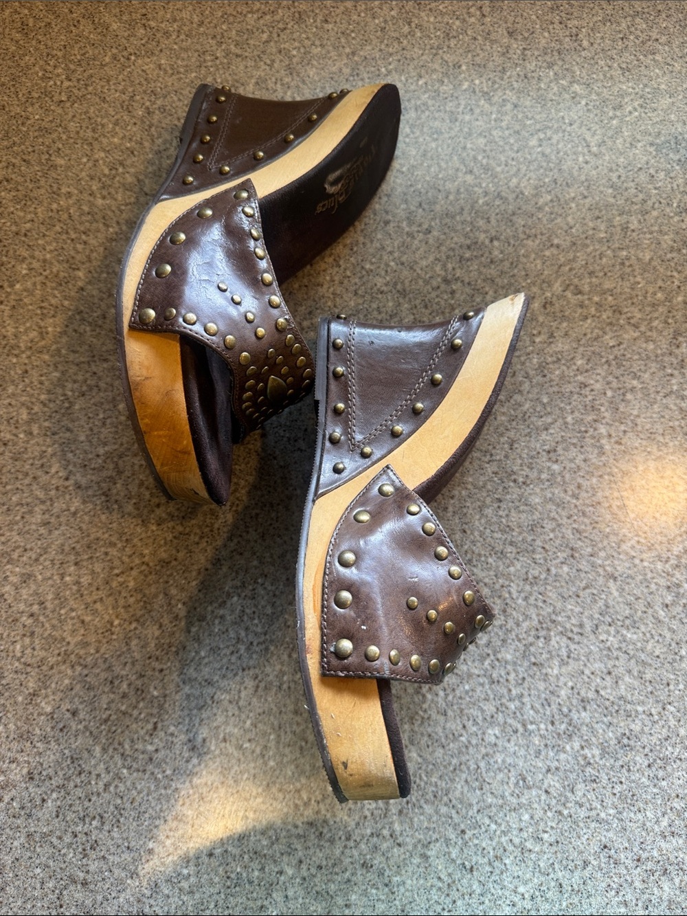 Paris Blues Brown Studded Slide Mules - Picture 3 of 5